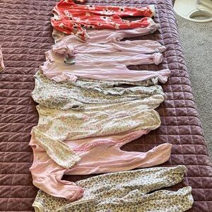 Set of Baby Girl Sleepers in Pink and Floral Patterns 9 month